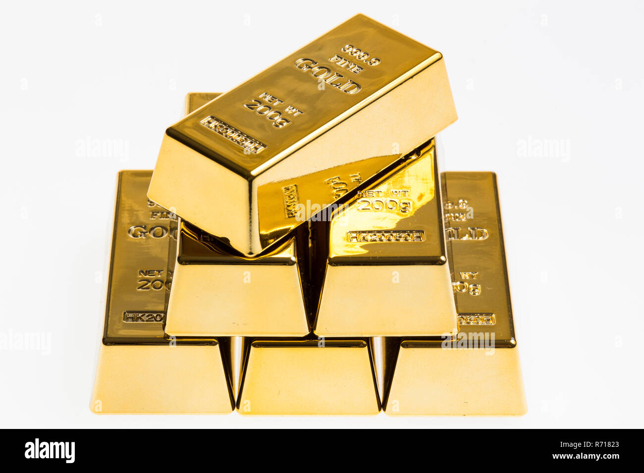 Stack of 200g gold bars, 999.9 pure gold Stock Photo