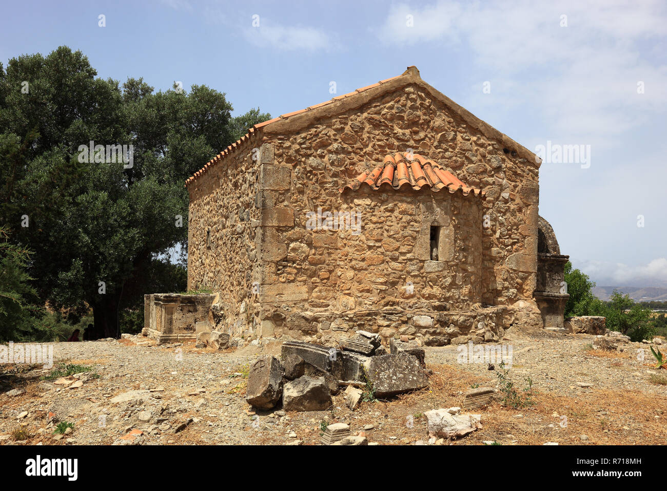 Byzantine chapel of Agios Georgios Galatas, archaeological site Agia Triada, Crete, Greece Stock Photo