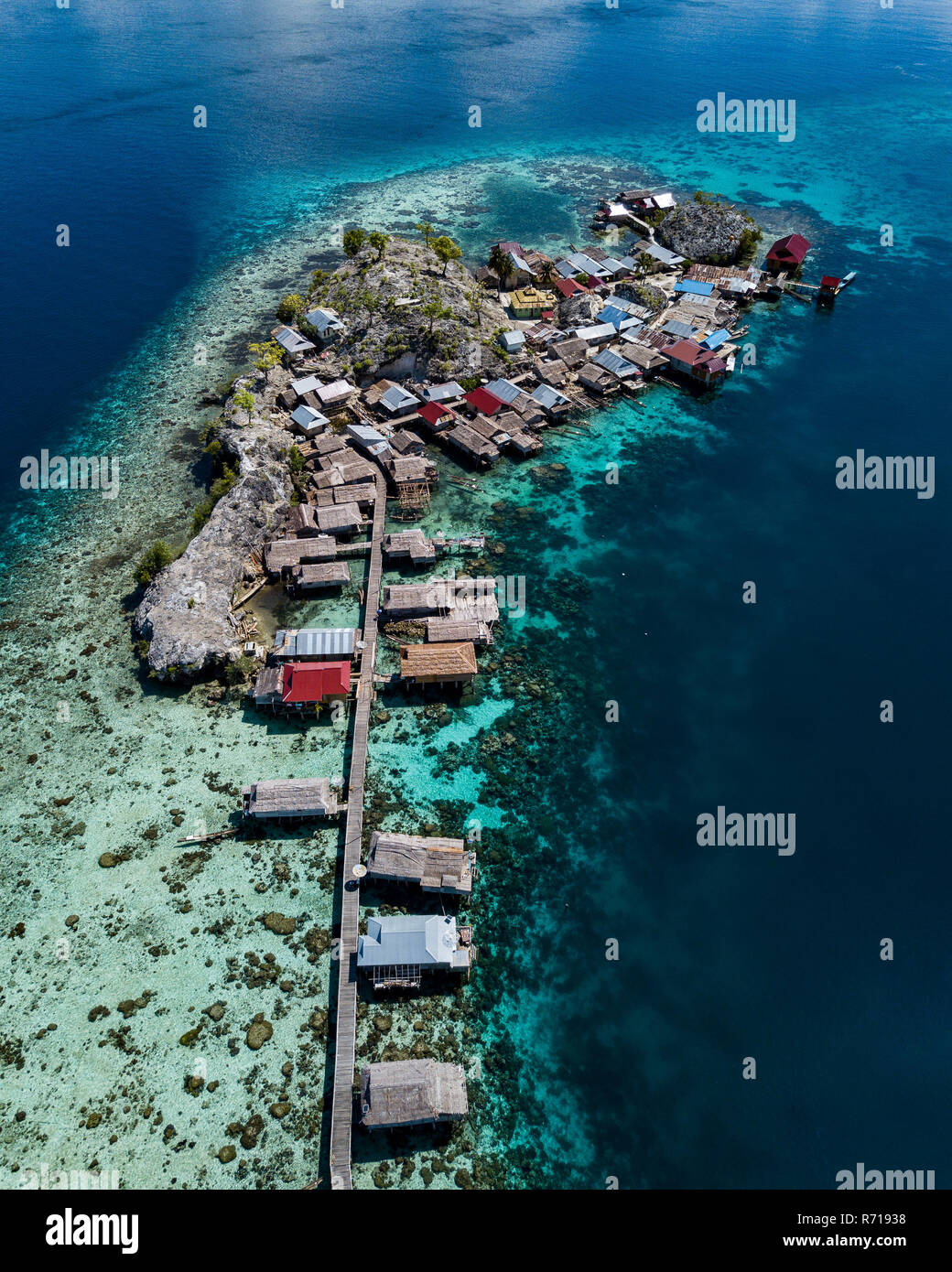 An aerial view of the bajo sea gypsy village of the Togian islands in Sulawesi, Indonesia Stock Photo