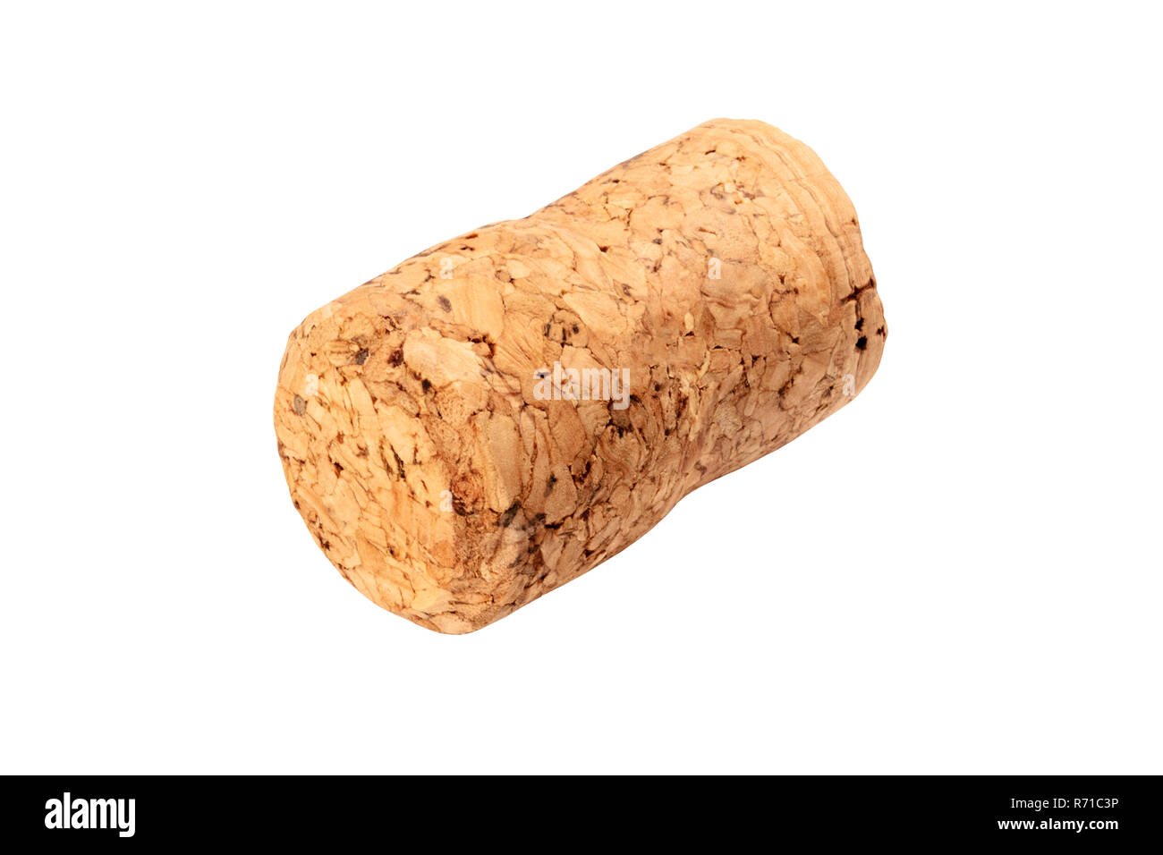 A closeup photo of a champagne cork, isolated on a white background with a clipping path Stock Photo