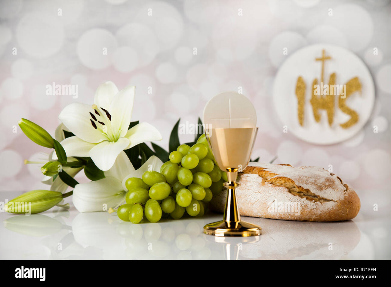 Holy Communion Bread, Wine for christianity religion Stock Photo Alamy