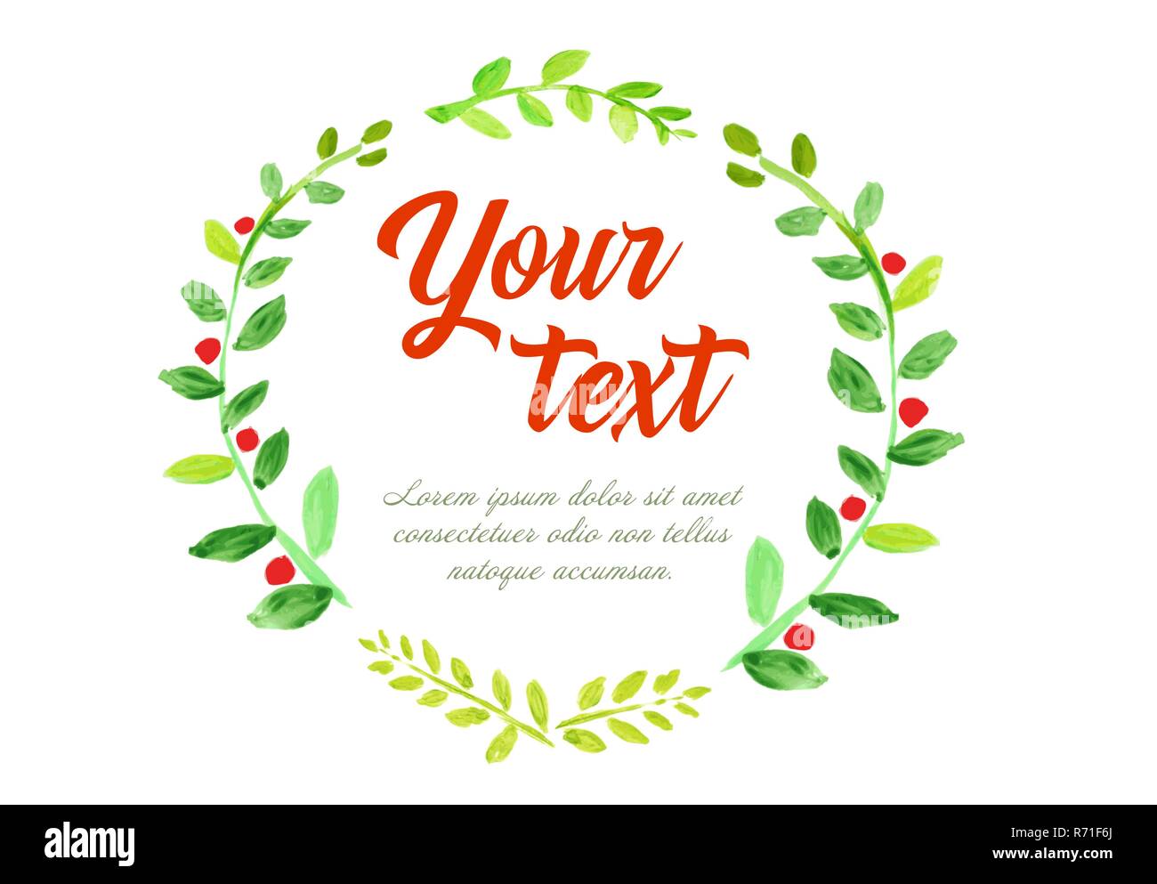 Watercolor vector frame template made from fresh green leafs with sample text content Stock Vector