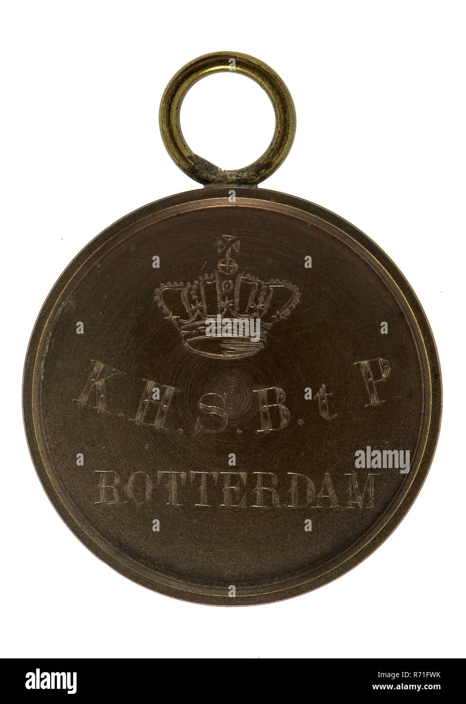 Ludwig Jünger, Contribution fee from the Royal Archery Batavians in Paard, medallion medallions bronze, crown on matt surface, under the crown: K.N.S..T.P. ROTTERDAM Rotterdam militia militia Stock Photo