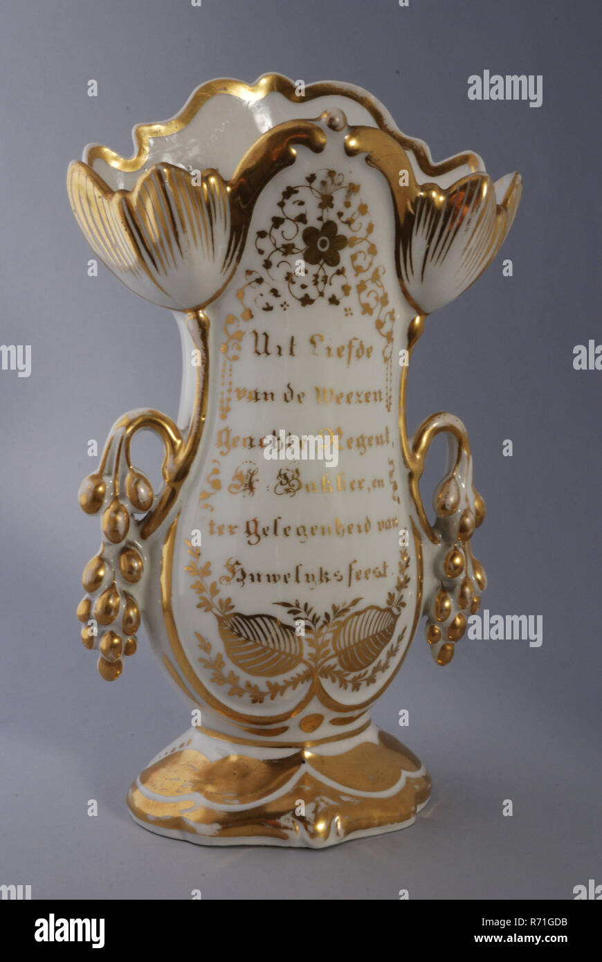 Vase With Gold Colored Decoration Vase Tableware Holder Ceramic
