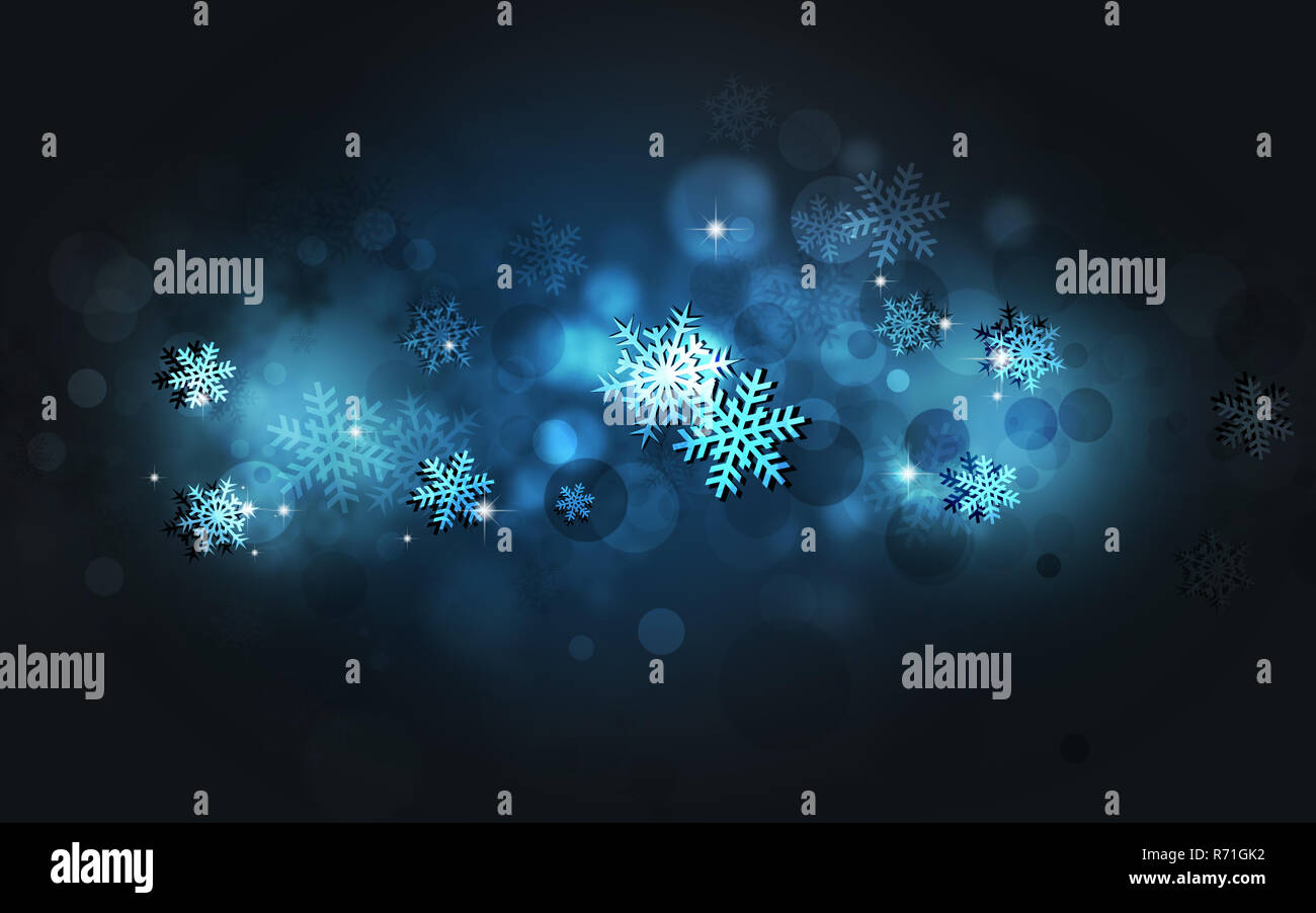 abstract blue winter background with snow and blurry lights Stock Photo ...