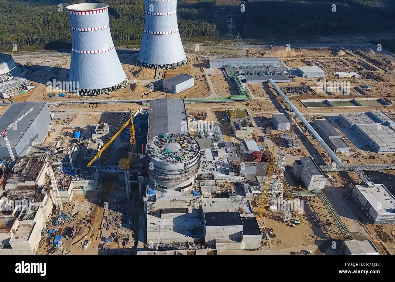 Aerial survey of a nuclear power plant under construction. Installation