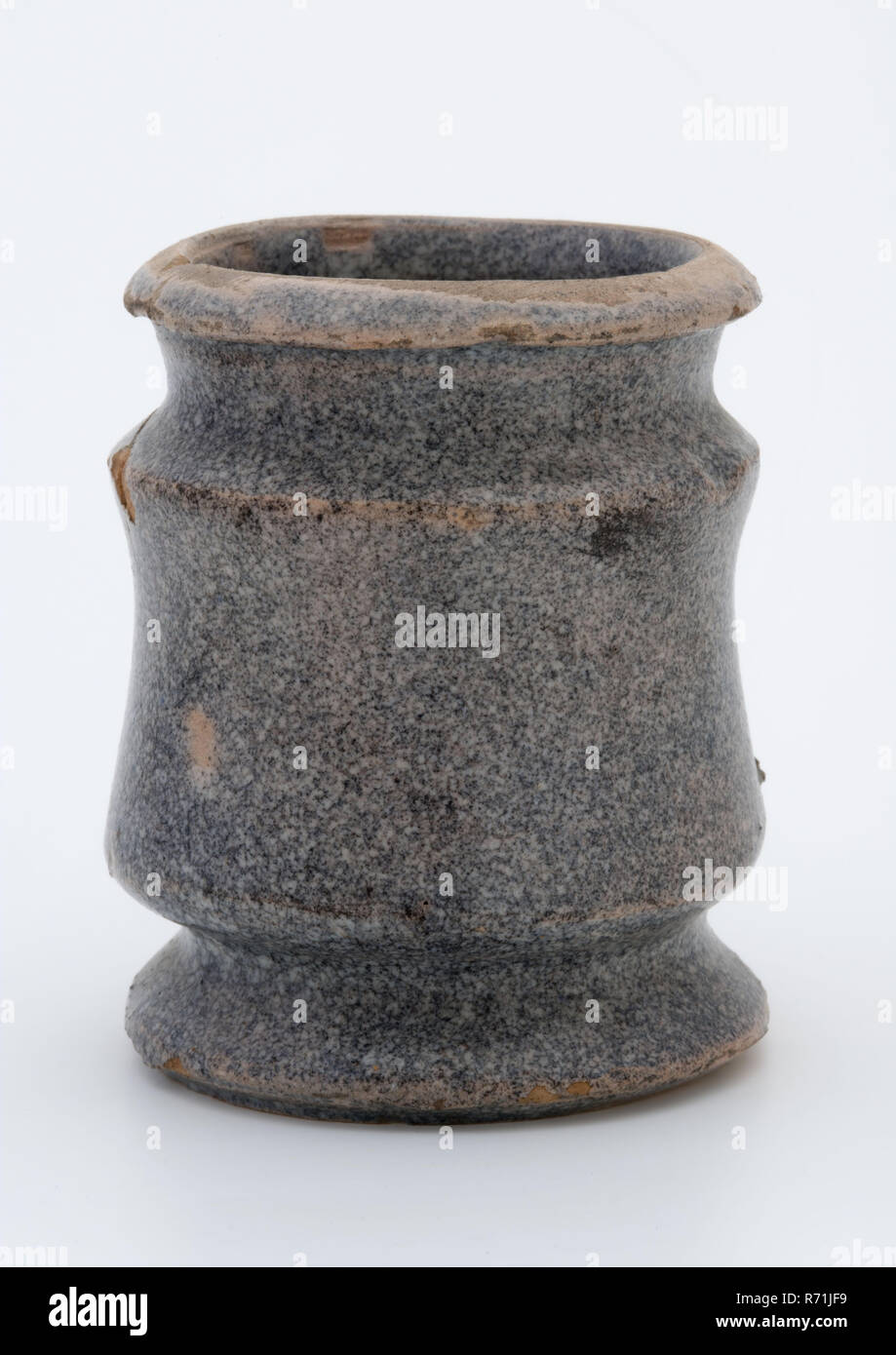 Earthenware ointment jar, cylindrical with three necking, glazed with