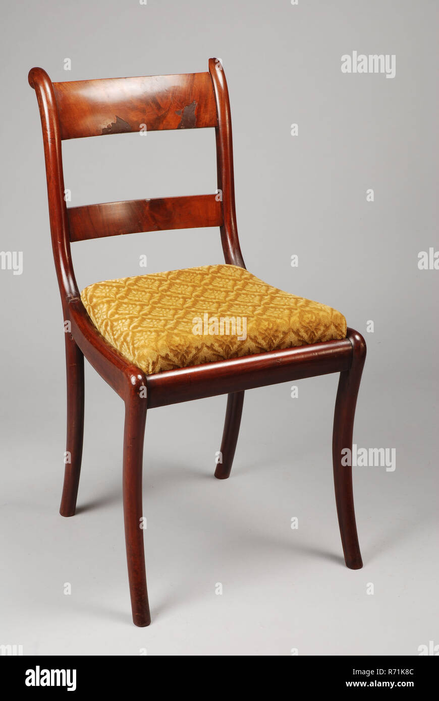 Mahogany Biedermeier chair, chair furniture furniture interior design wood  mahogany velvet, Two mahogany Biedermeier chairs model round legs broader  rows of wood is redder in color slightly different dimensions. Veneered  hood and