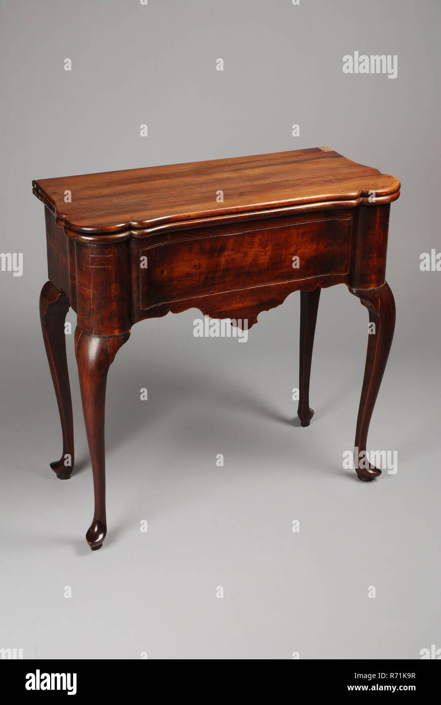 Queen Anne Play Table Playtable Table Furniture Interior Design Wood Brass Oak Queen Anne Playtable With Fold Out Top And Rear Leg Below The Bottom Shelf There Is Storage Space With Several Compartments