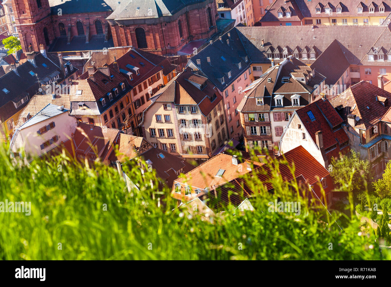 Top view of Belfort Old City houses, France Stock Photo Alamy