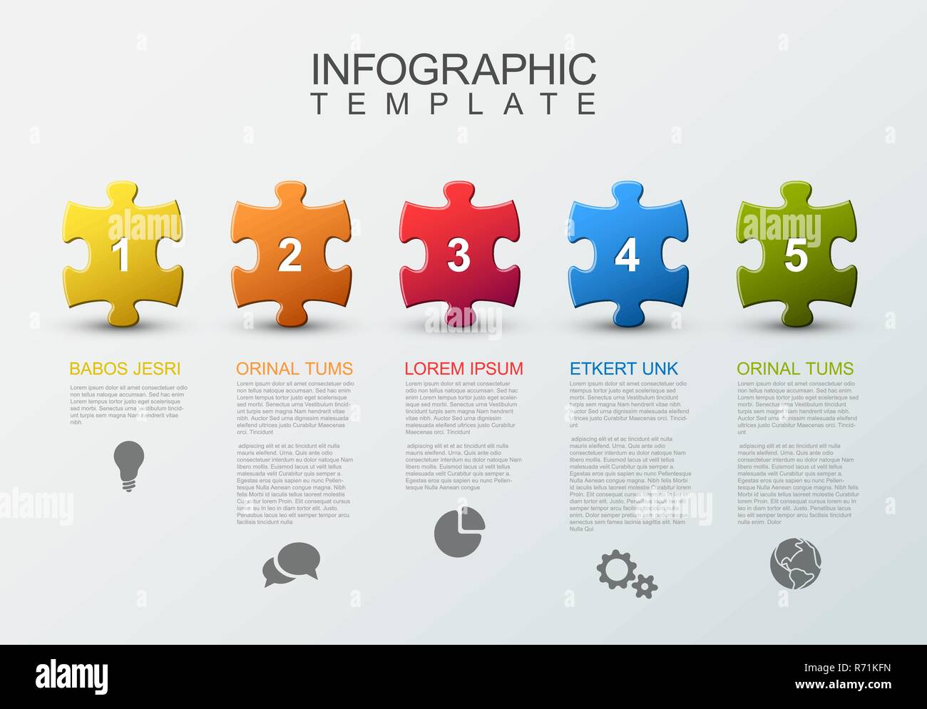 Vector puzzle Infographic report template made from colorful jigsaw