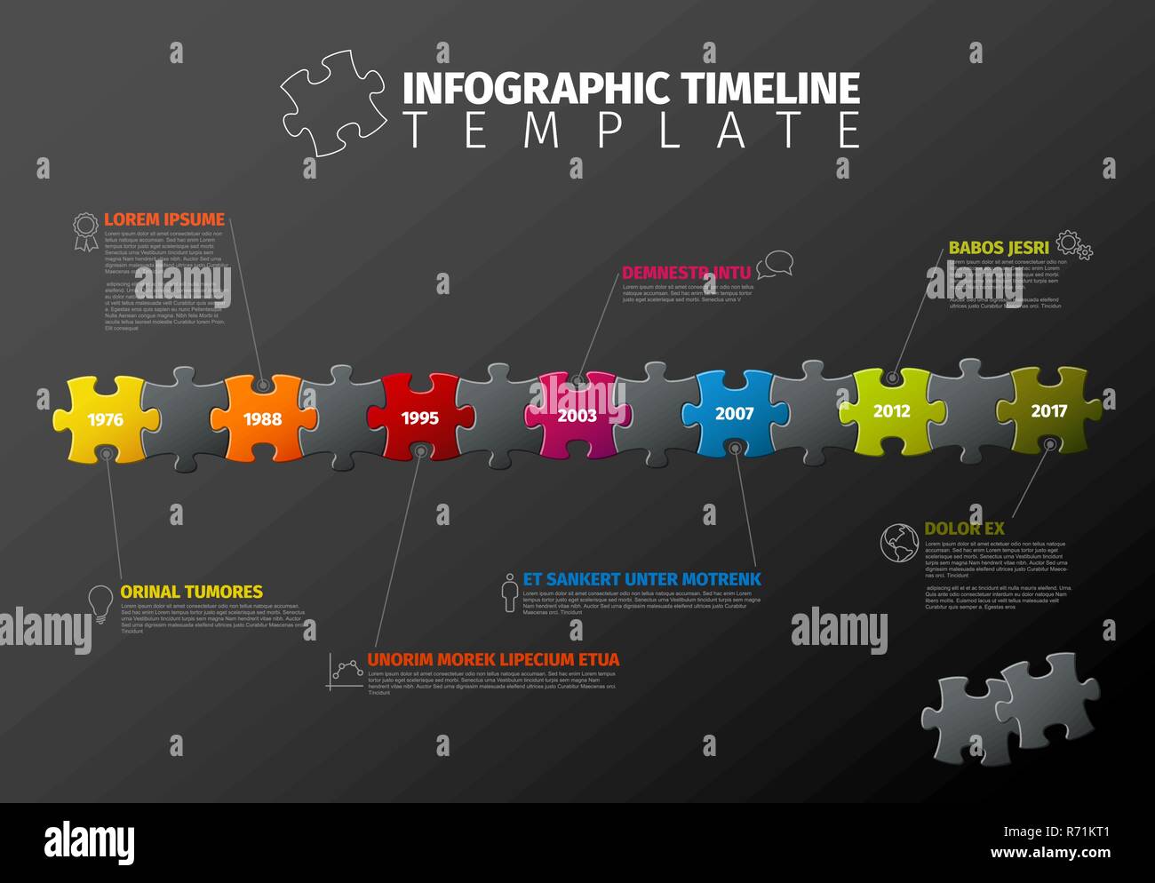 Vector puzzle Infographic timeline report template made from colorful