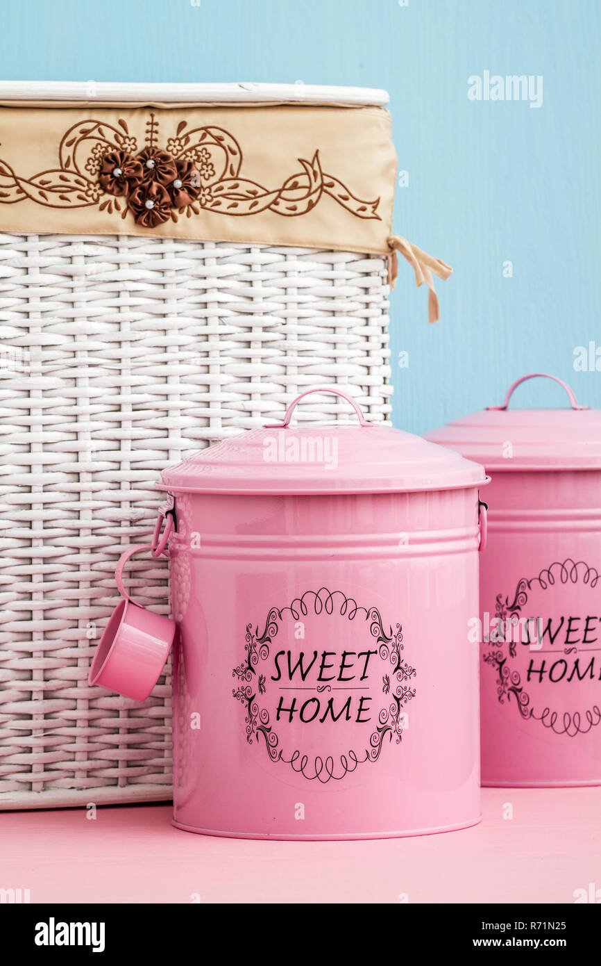 Vintage Pink Storage Containers Stock Photo Alamy