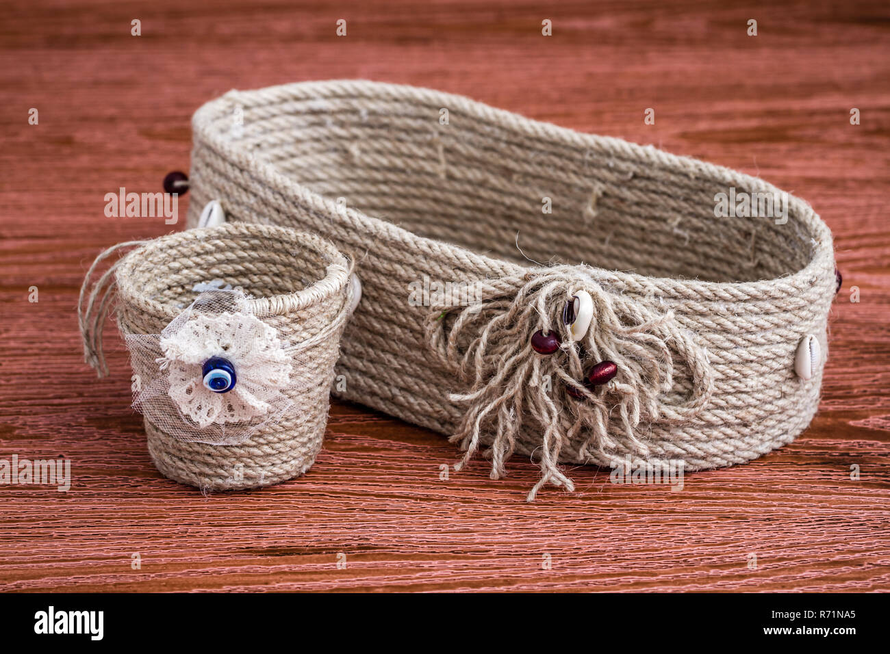Handmade Dekoratif Basket Made Of Thick Jute Rope Stock Photo - Download  Image Now - Basket, Jute, Blue - iStock