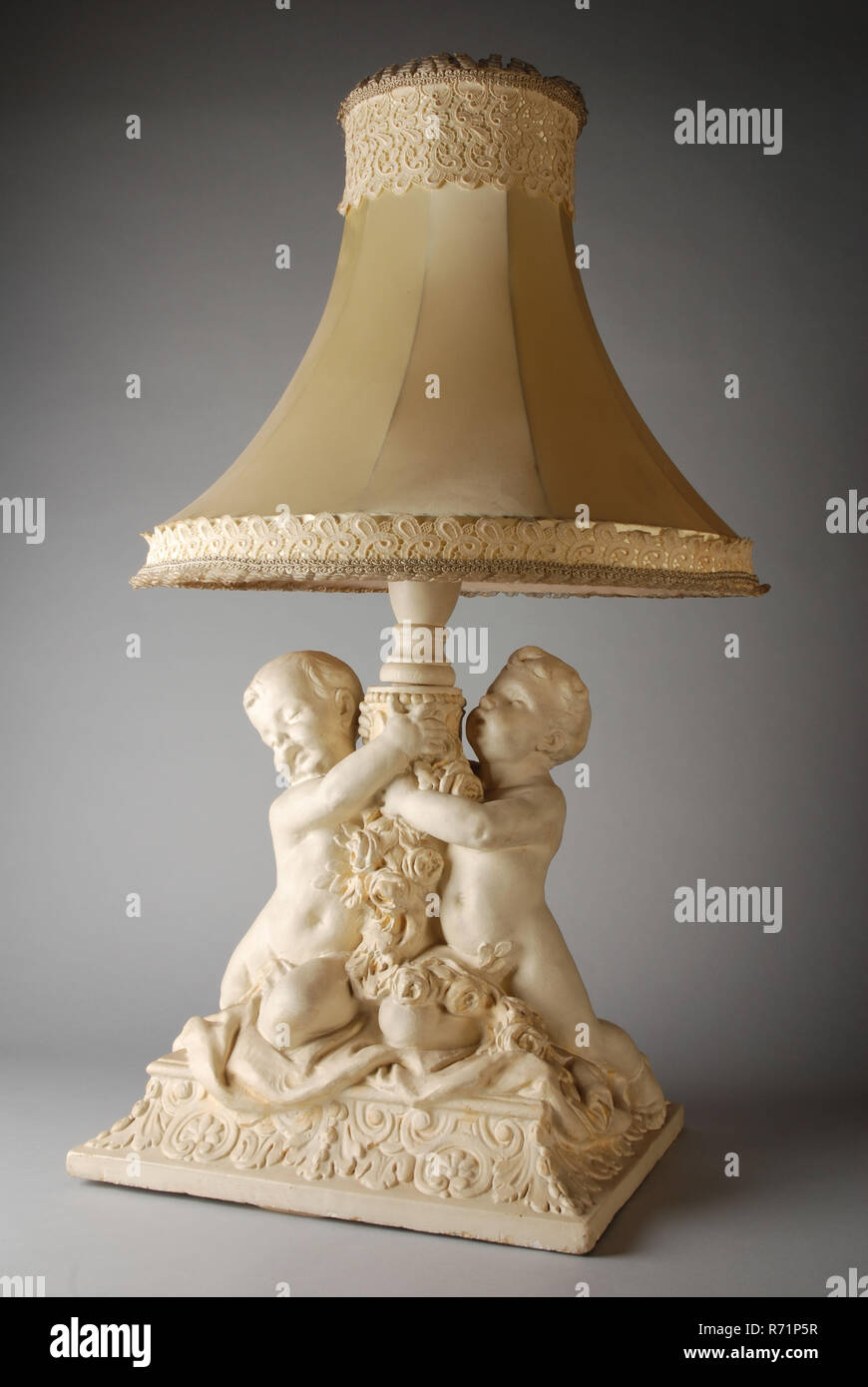 Simon Miedema White Table Lamp With Decorated Plaster Foot Of