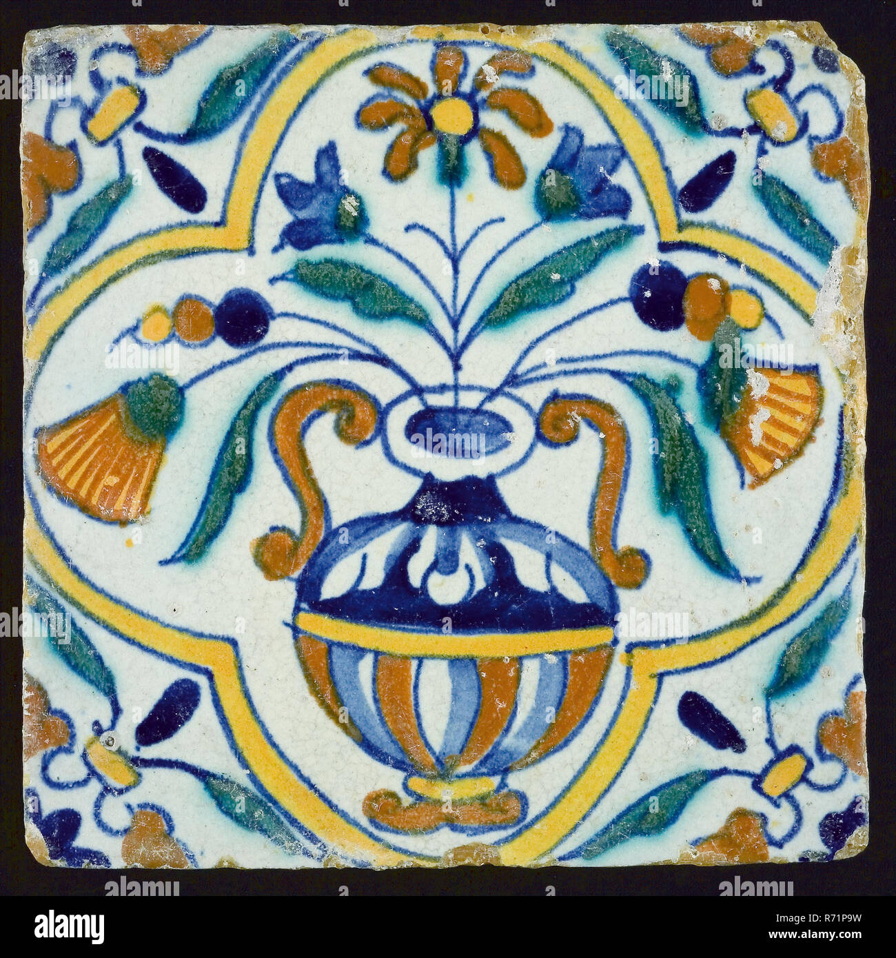 3 Antique Ceramic Tile Painted Floral 4 SQ Arts & Crafts Vintage Old  1274-22B