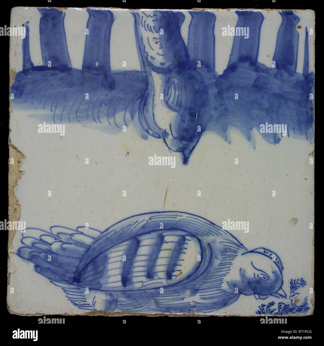 Blue Tile With Chicken And Carrot Stalks Foot Of Chimney Pilaster