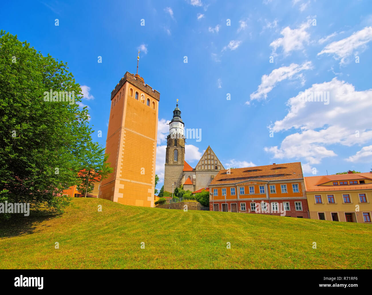 Kamenz red tower and church, Saxony in Germany Stock Photo