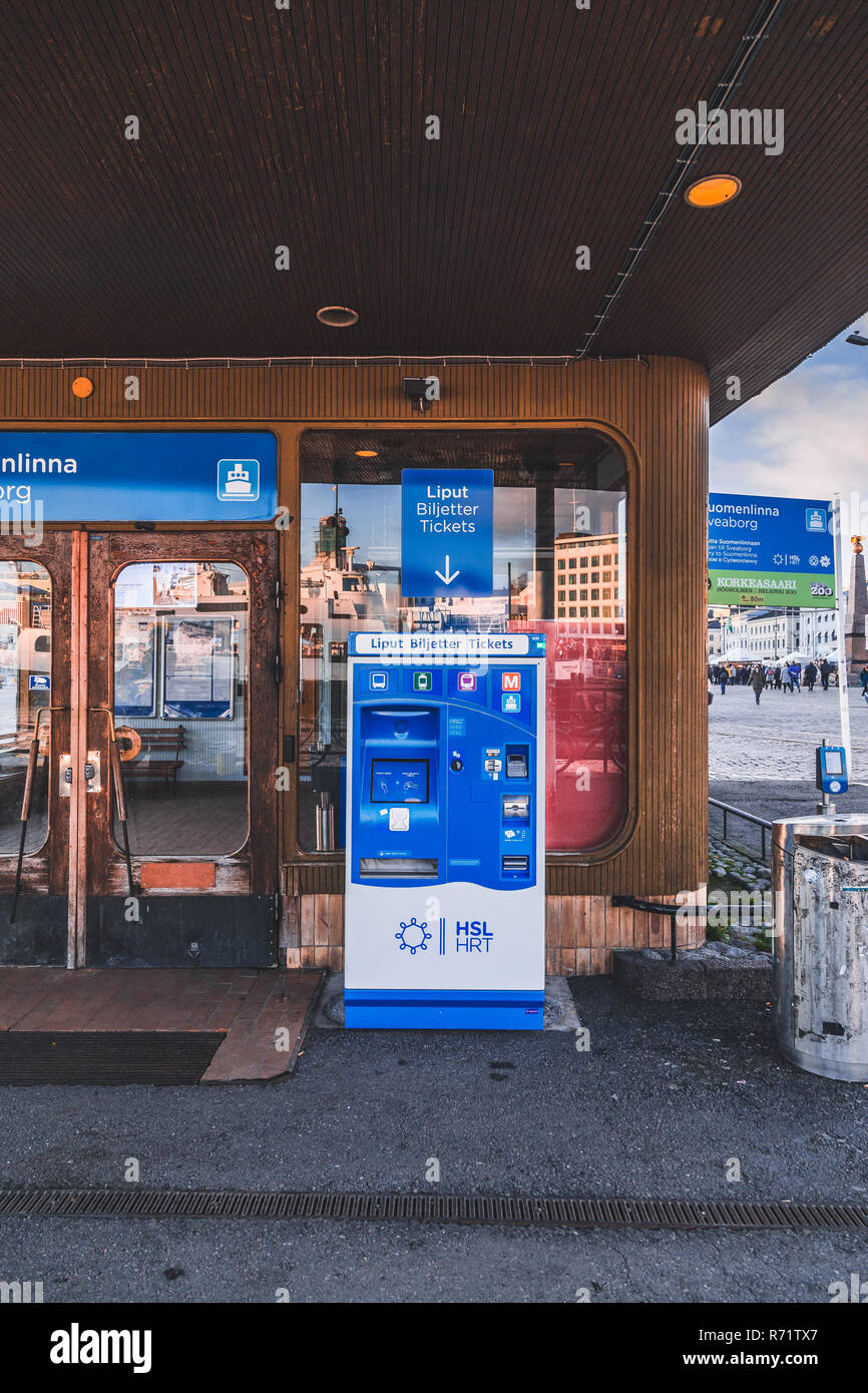Editorial 11.17.2018 Helsinki Finland, Ticket machines for buying tickets to Suomenlinna ferry Stock Photo