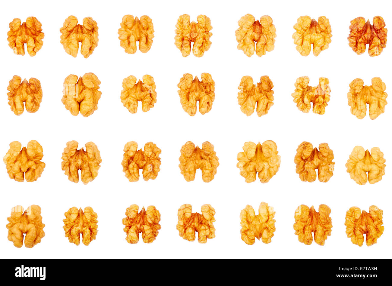 Walnut kernels isolated on white background. Stock Photo