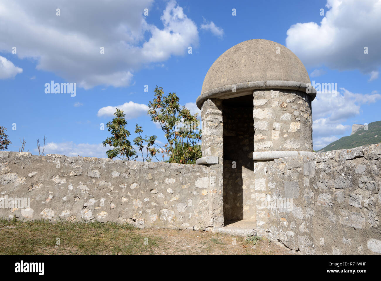 c16th Bartizan, Turret or Fortified Sentry Box in the Medieval Defense Walls of the Citadel, Fort, Castle or Fortress Sisteron Provence France Stock Photo