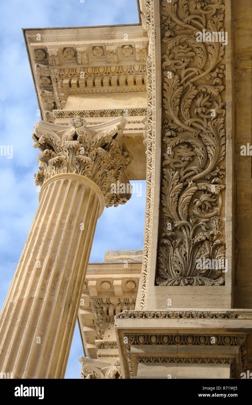 Classical Style Columns on the Porte d'Aix (1825-1839) aka Porte Royale, a Triumphal Arch and War Memorial or Victory Monument Marseille France Stock Photo