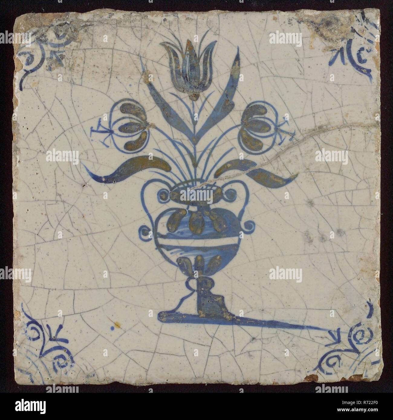 Flower Tile With Large Flower Pot Blue Decor On White Ground