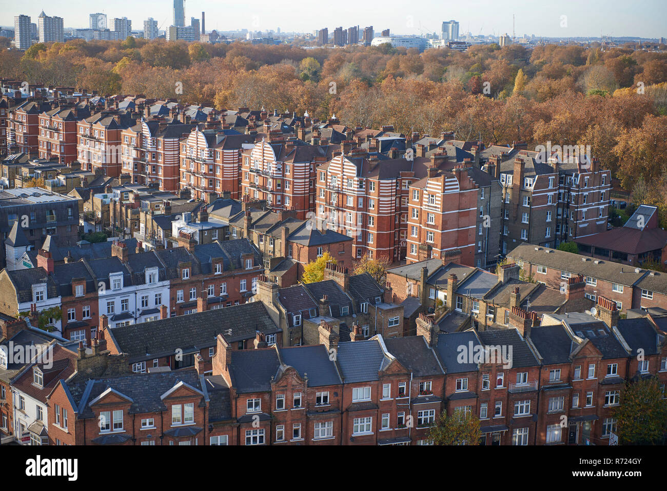 Looking over south west London, from Battersea Park area, London, UK looking at Lurline Gardens Stock Photo