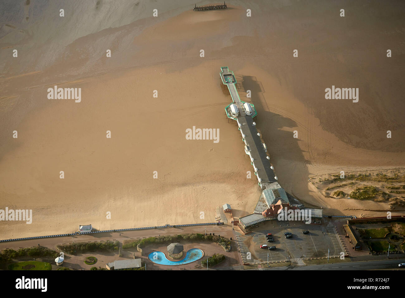 An aerial view of St Annes Pier, Lytham St Annes, North West England, UK Stock Photo