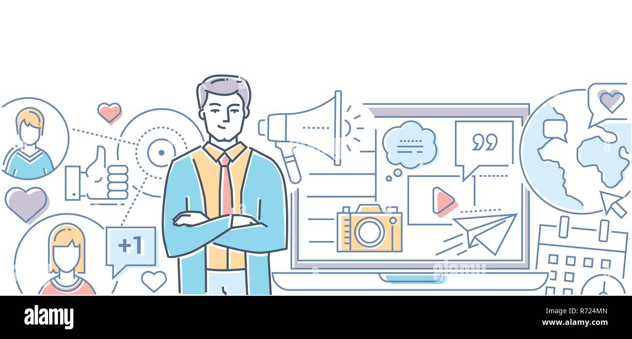 Social media marketing - modern line design style illustration Stock ...