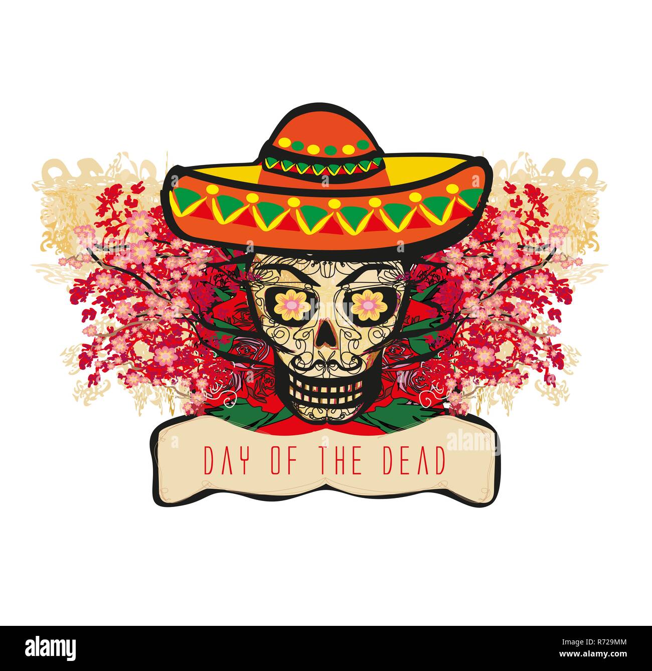 Skull flowers day of the dead abstract card hires stock photography