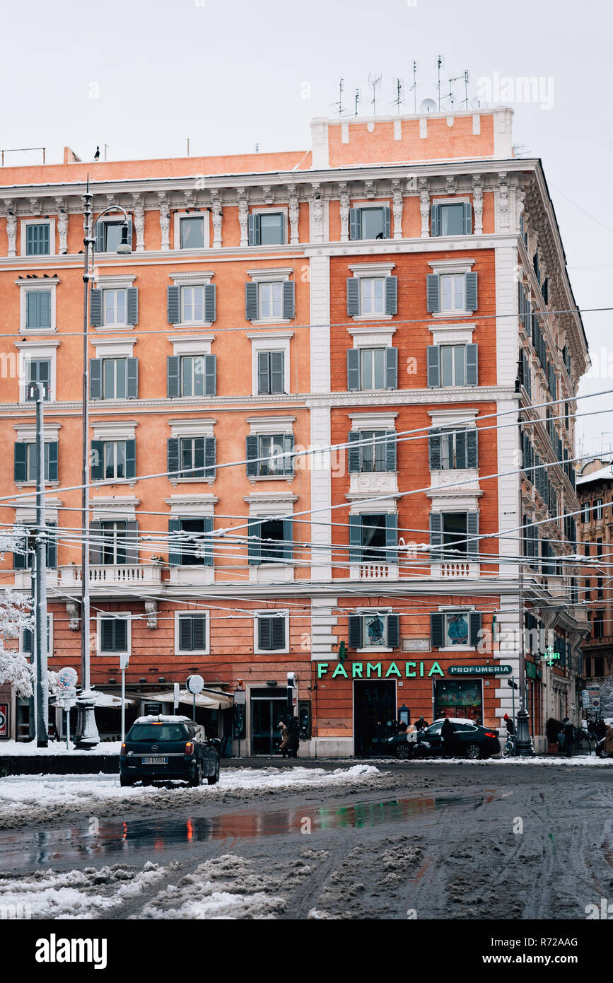 Snow covered street in Prati, Rome, Italy Stock Photo Alamy