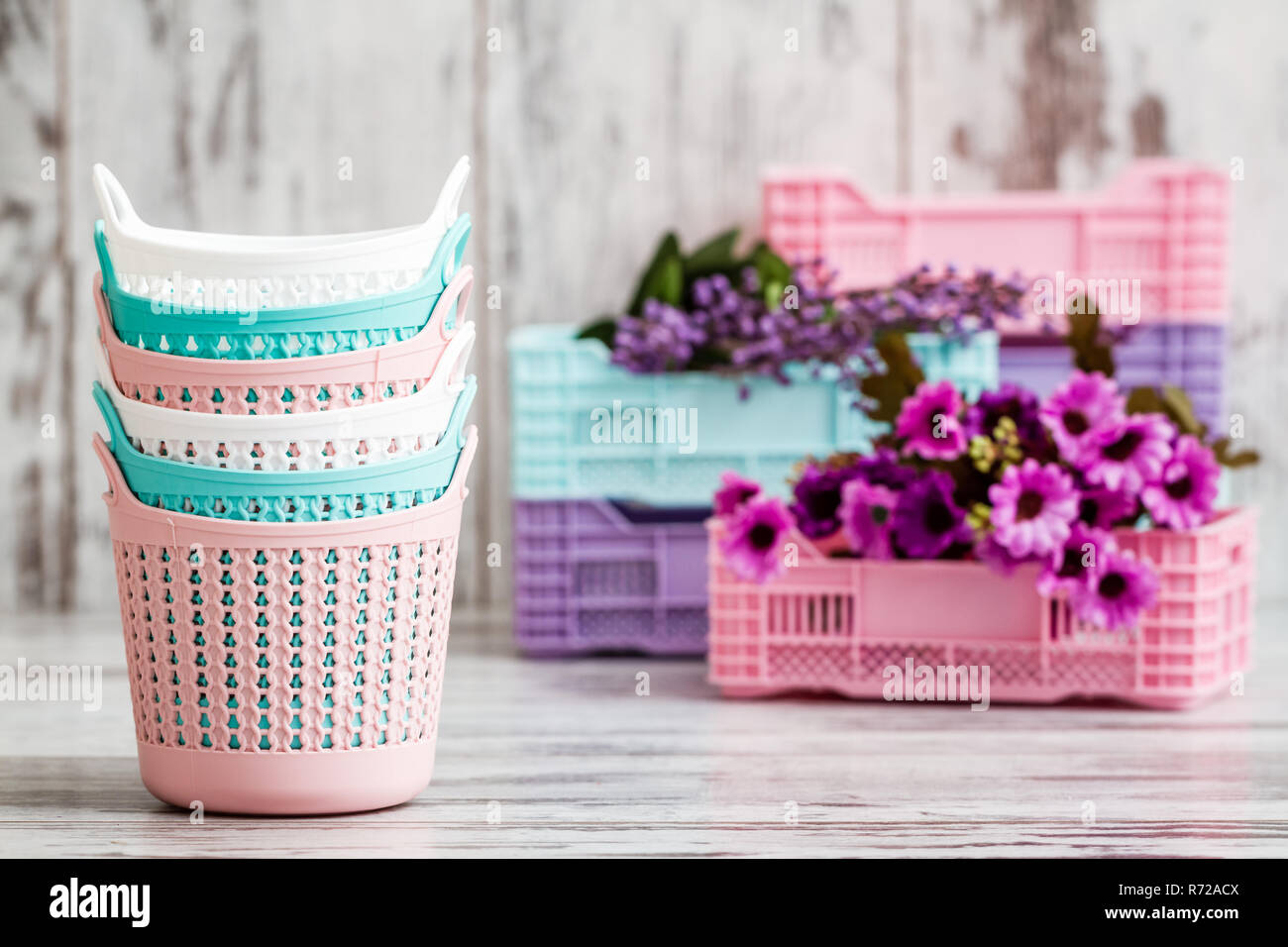 Miniature Colorful Plastic Baskets for Household Use Stock Photo Alamy