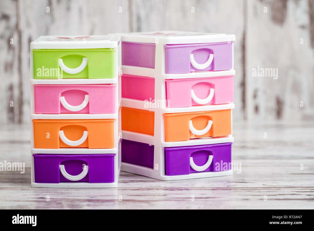 Small Cute And Colorful Plastic Drawers On White Stock Photo