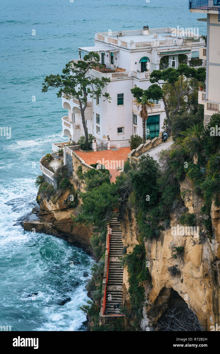 Houses along the Gulf of Naples in Posillipo, Naples, Italy Stock Photo