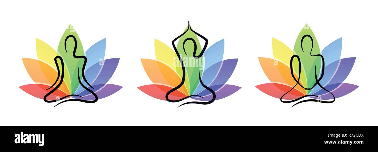 meditation yoga set with colorful lotus flower vector illustration