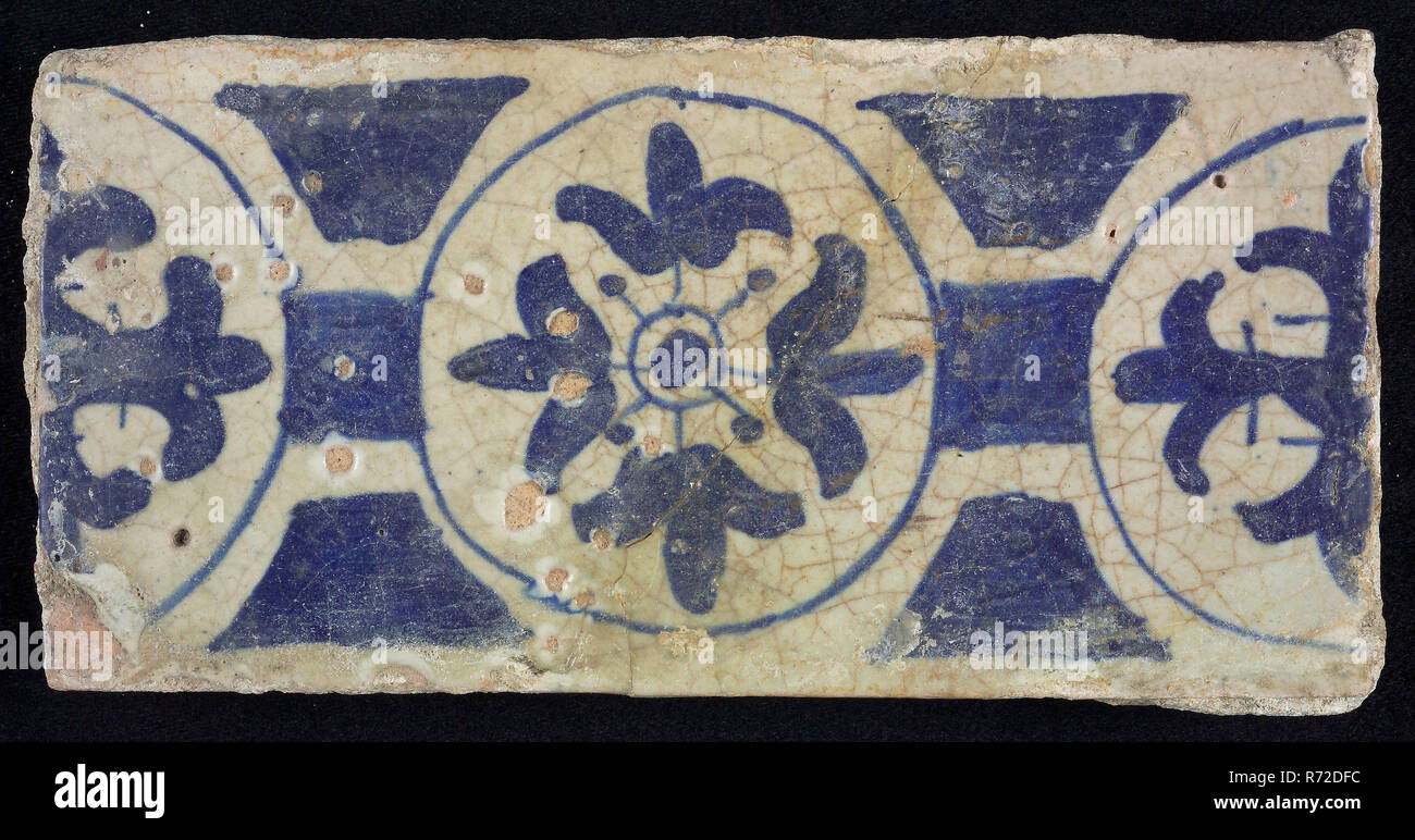 Border Tile Blue Decoration With Circles And Flowers Border