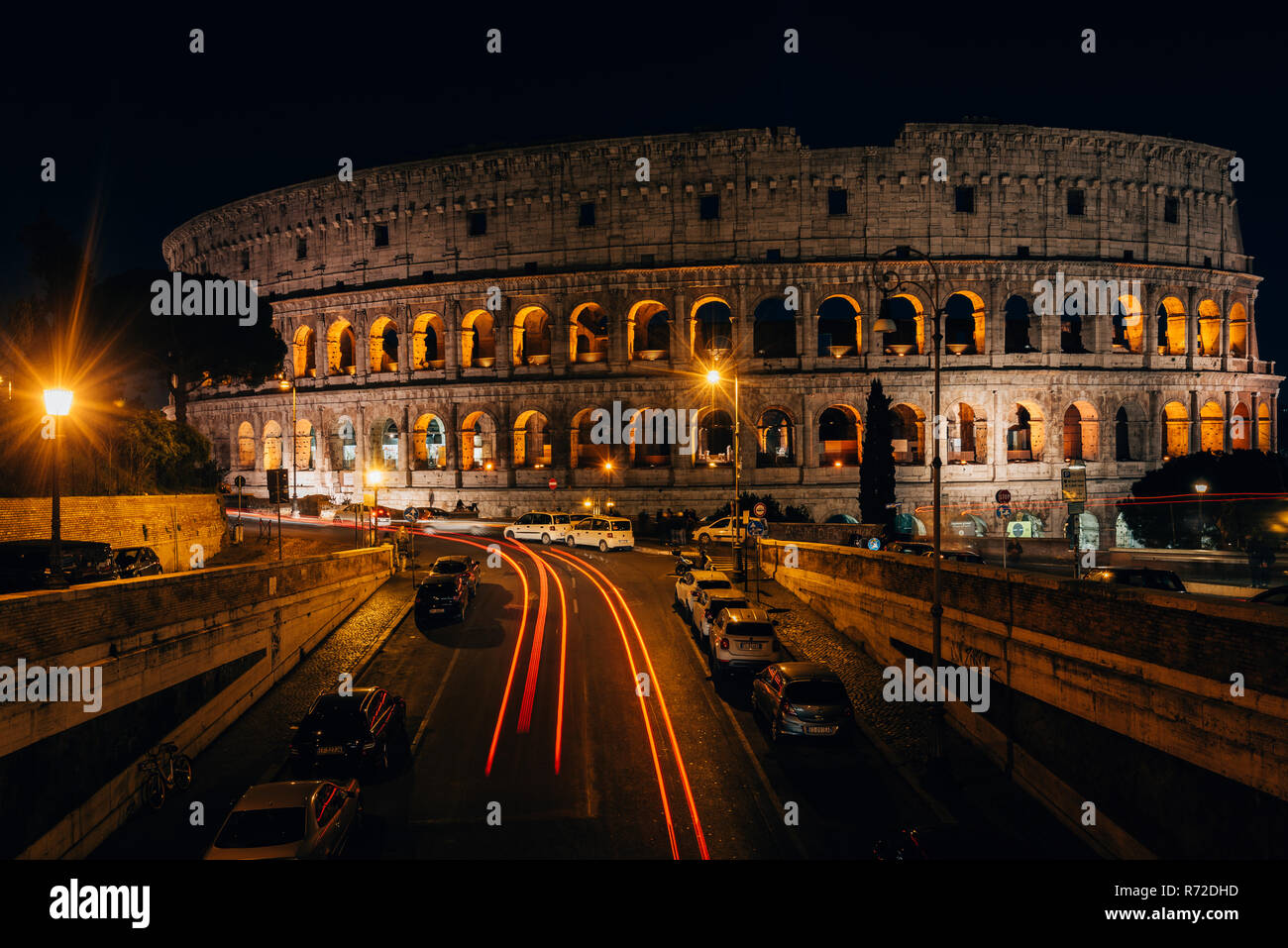 Via Degli Annibaldi Roma Rm Via degli Annibaldi and the Colosseum at night, in Rome, Italy Stock