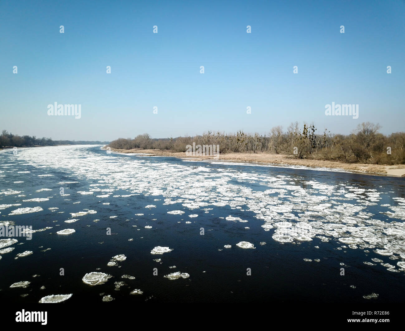 ice drifting,ice drift on the elbe,ice floes Stock Photo