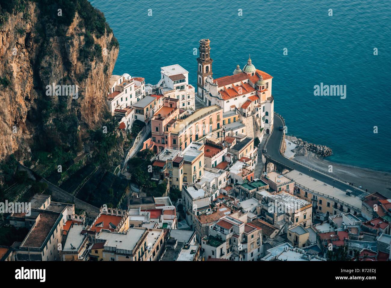 View of Atrani, on the Amalfi Coast, in Campania, Italy Stock Photo