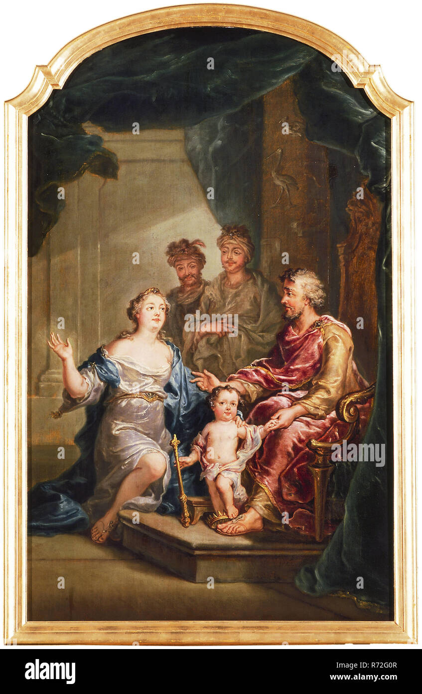 Gerard Sanders, Moses stepped on Pharaoh's crown, chimney piece painting material linen oil paint wood gold plaster, Chimney piece oil on canvas in gilt frame canvas bottom right signature and date: G Sanders 1764 (date difficult to read so uncertain) bible Rotterdam Stock Photo