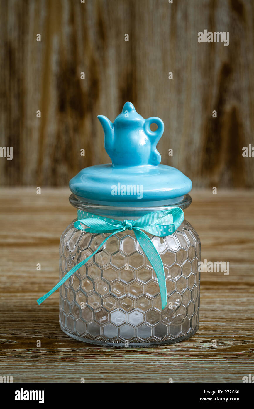 Empty Glass Jars with Colorful Lids on Wooden Table Stock Photo Alamy