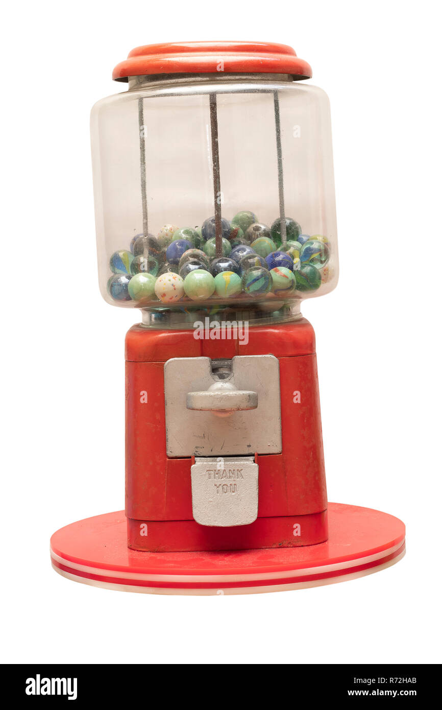 Vintage candy machine isolate on white background. Stock Photo