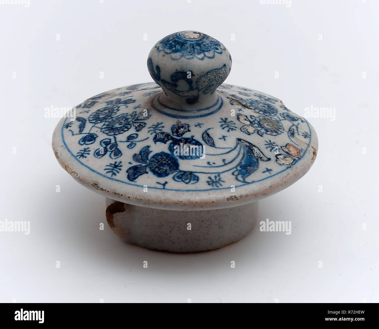 Earthenware Lid Faience Decor In Blue And White High Lid With
