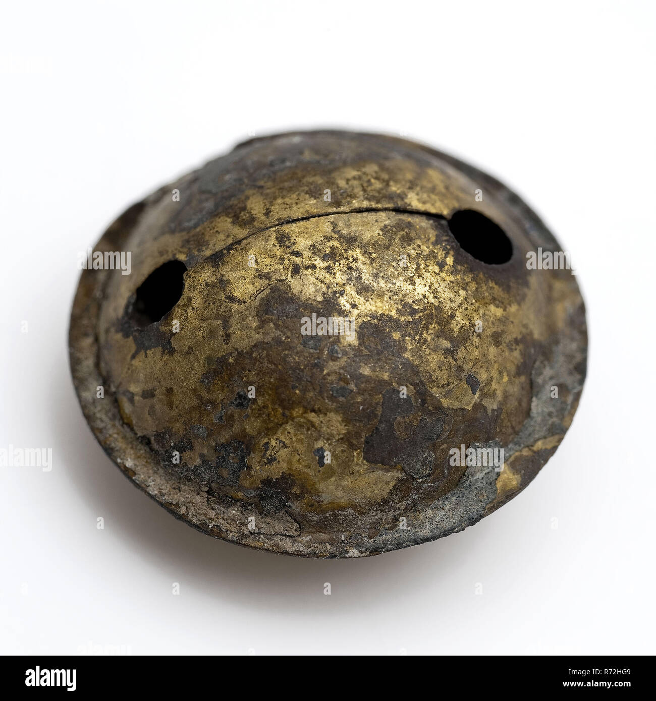 Copper bell of rattle, musical instrument or horse harness, bell sound ...