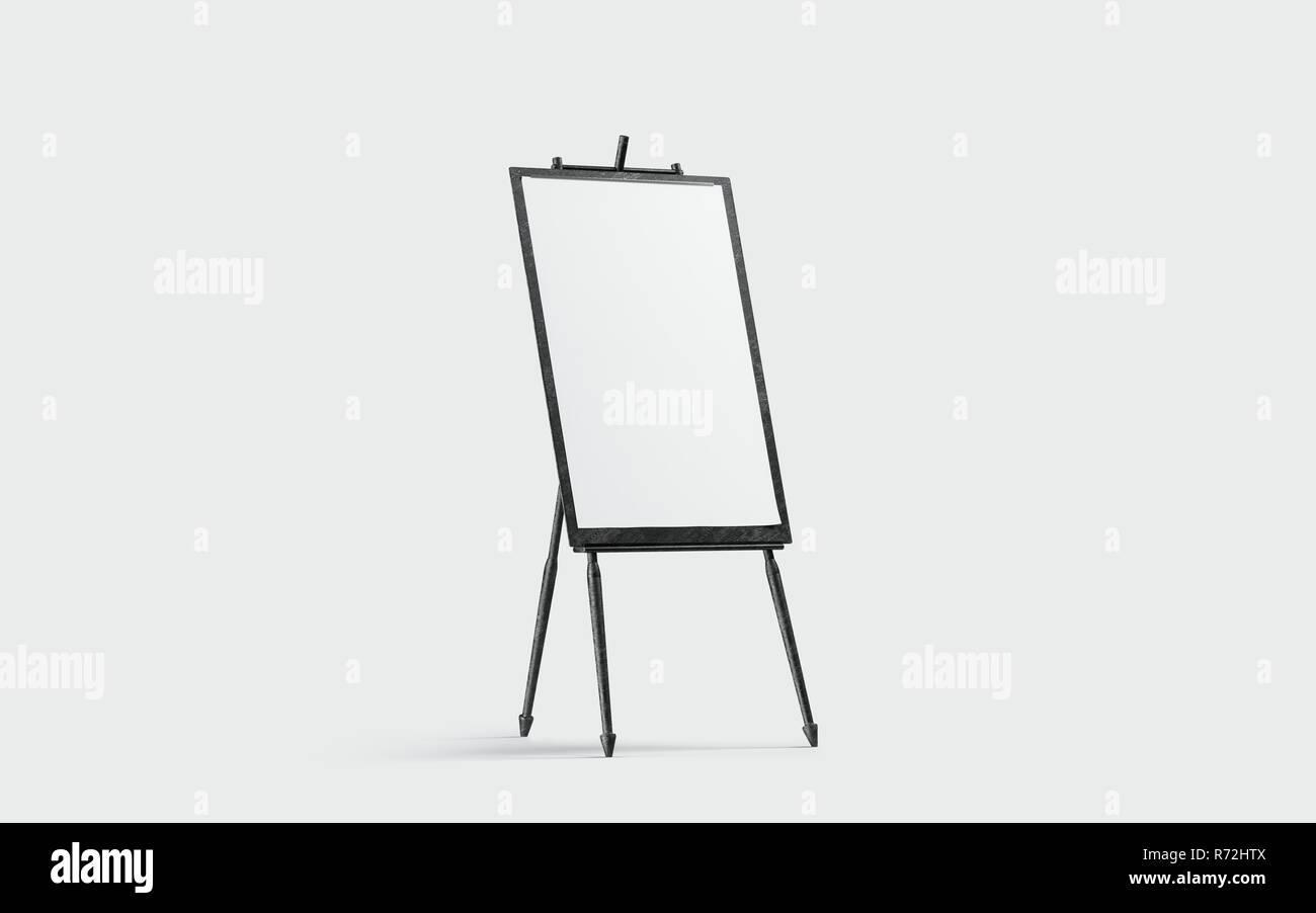 Download Blank White Canvas Stand On Black Easel Mockup Isolated 3d Rendering Empty Poster For Picture In Wooden Frame Mock Up Side View Clear Display For Drawing Or Promotion Template Stock Photo PSD Mockup Templates