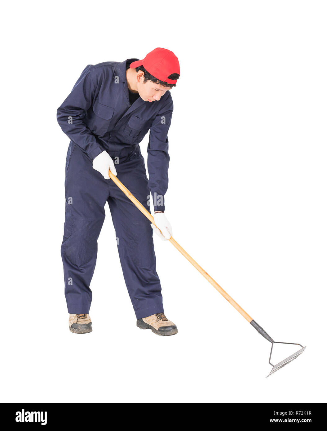 Gardener with garden tools on white Stock Photo - Alamy