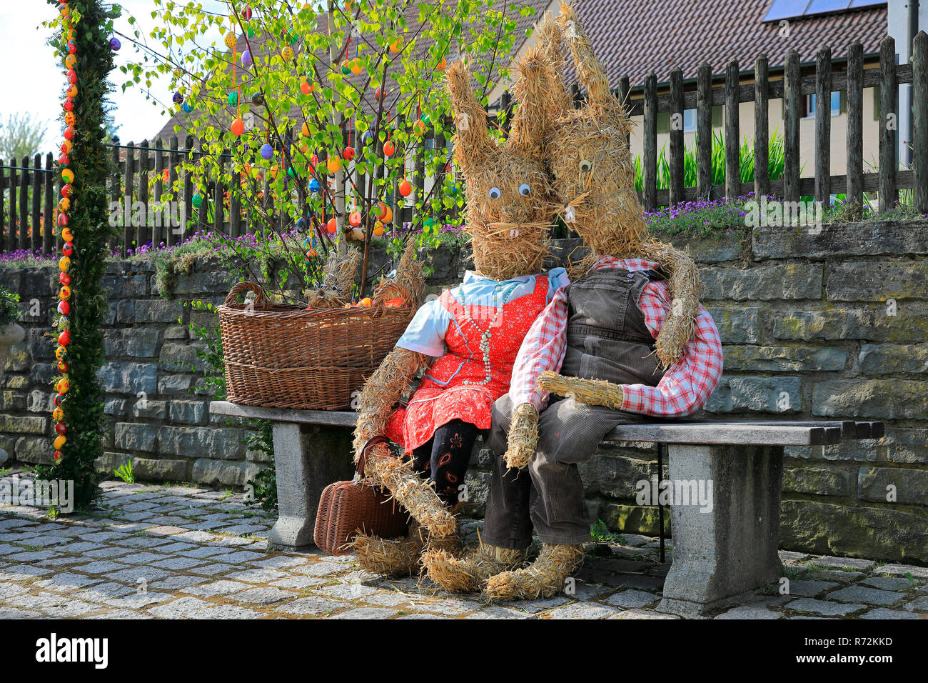 Easter bunny couple, eastereggs, Taisersdorf, Linzgau, Baden-Wurttemberg, Germany Stock Photo