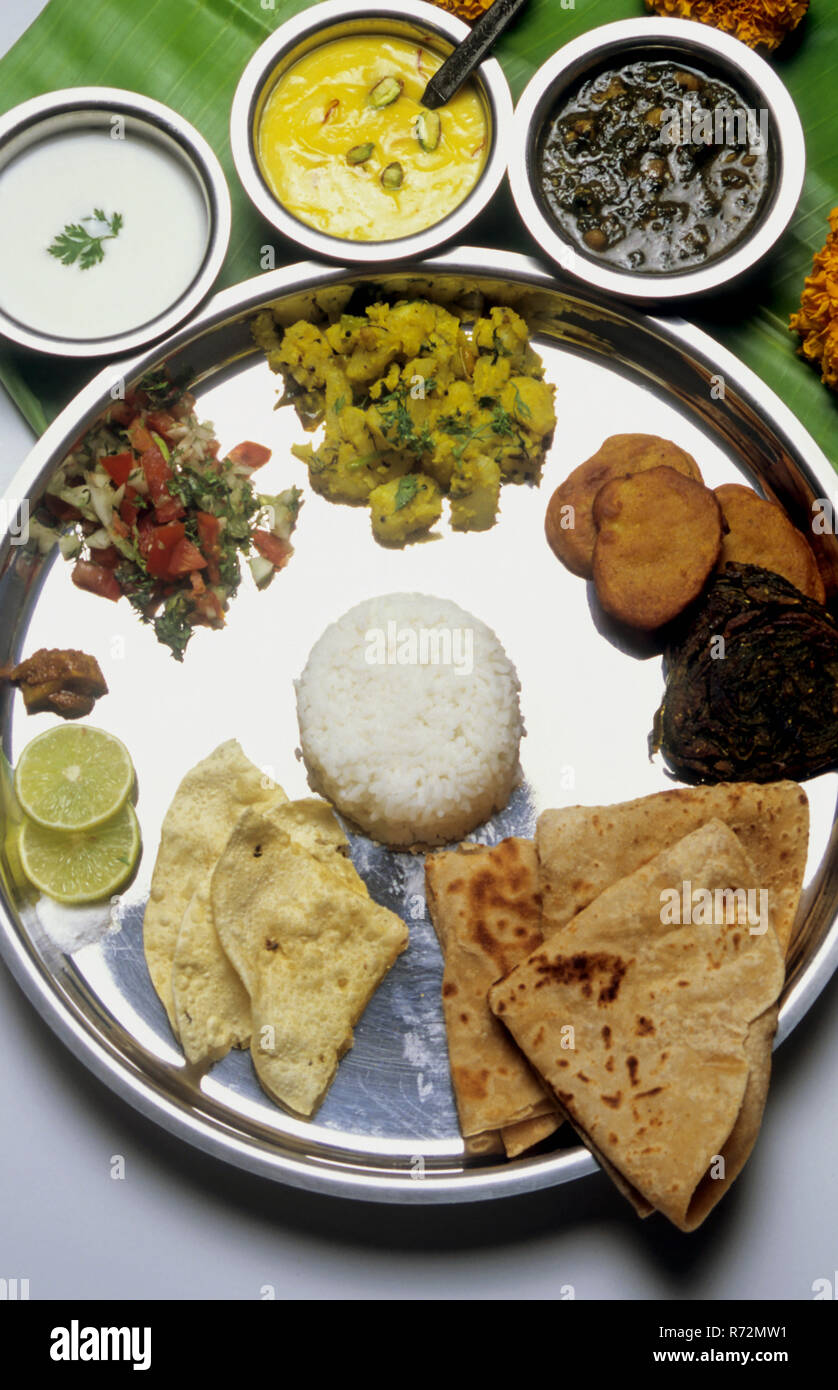 Maharashtrian Vegetarian Thali Stock Photo