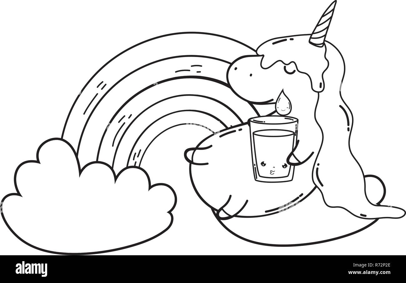 cute unicorn with clouds and rainbow kawaii Stock Vector Image & Art ...